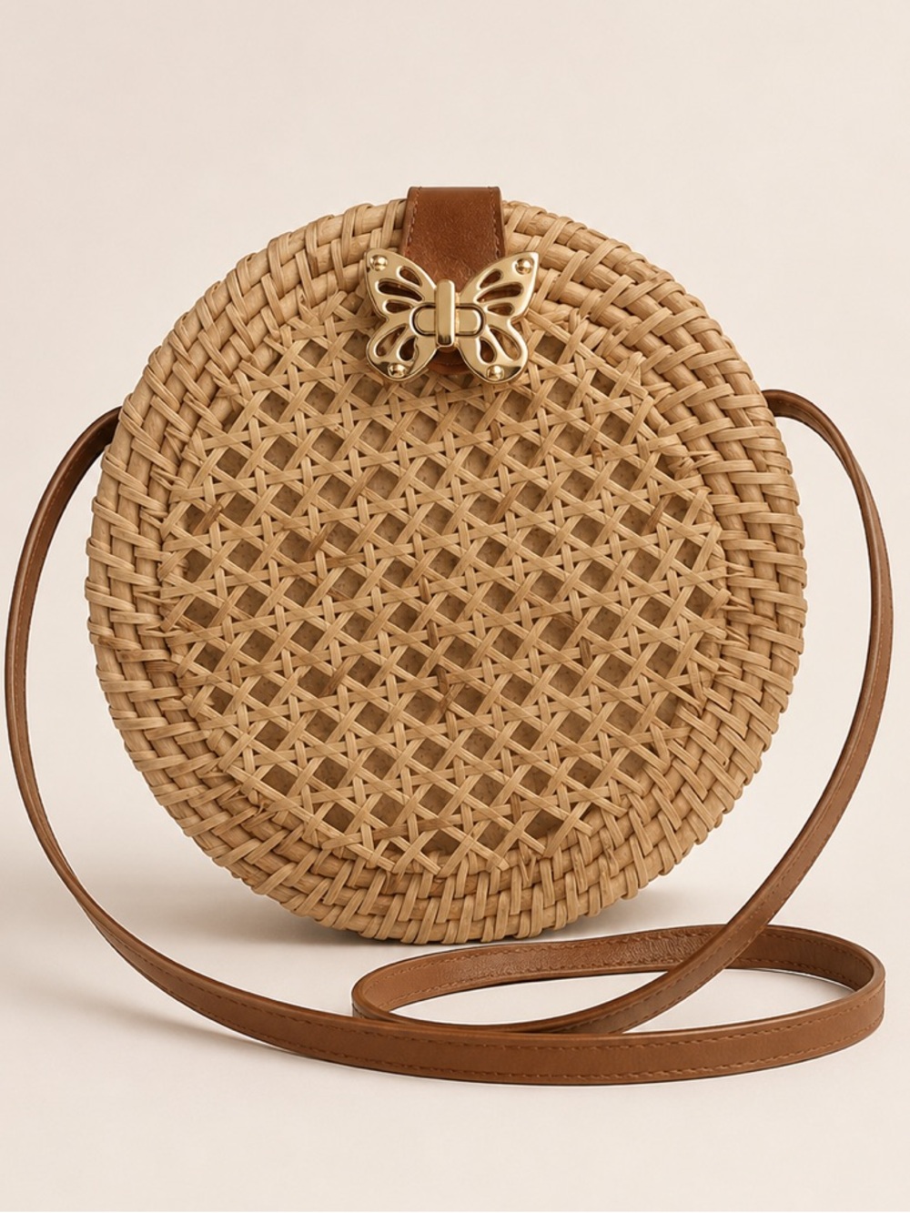 New! J.Crew Rattan Circle Bag w Custom Butterfly Twist Lock. Read - Picture 7 of 8